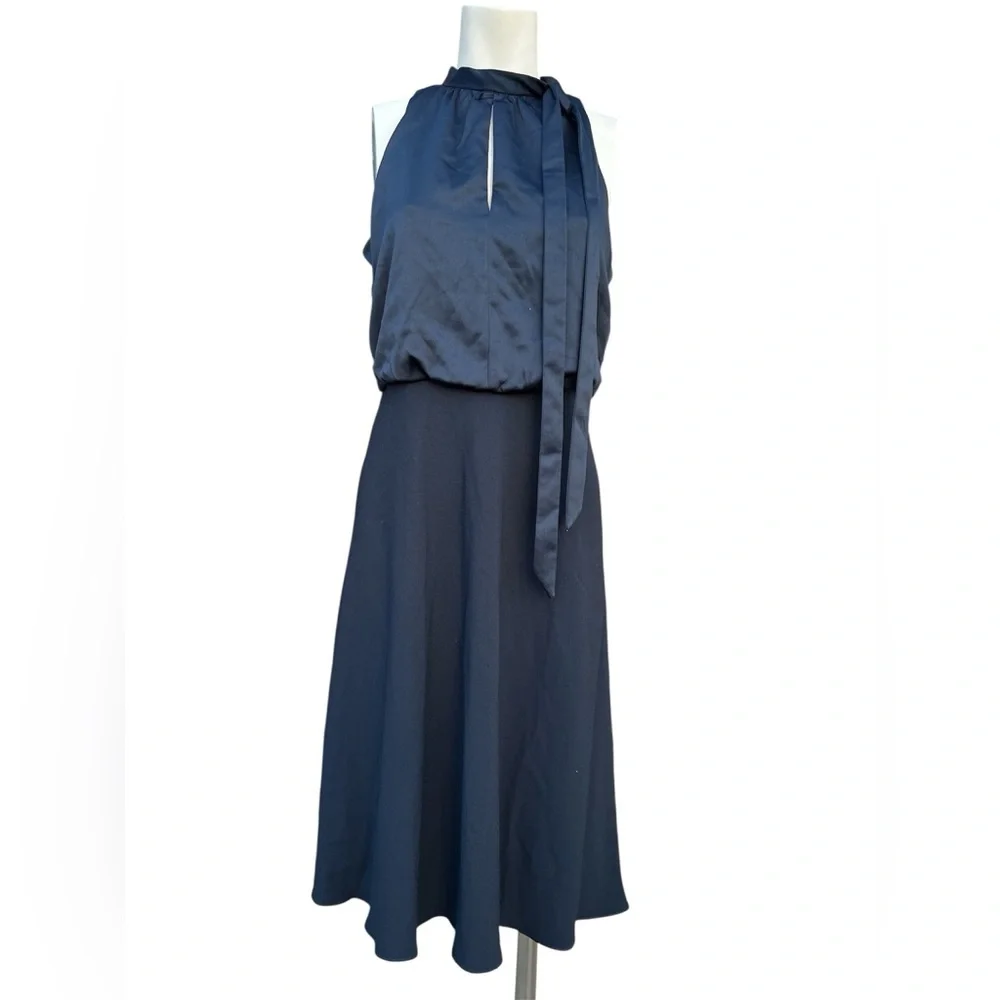 Adrianna Papell Navy One-Shoulder Tie Dress